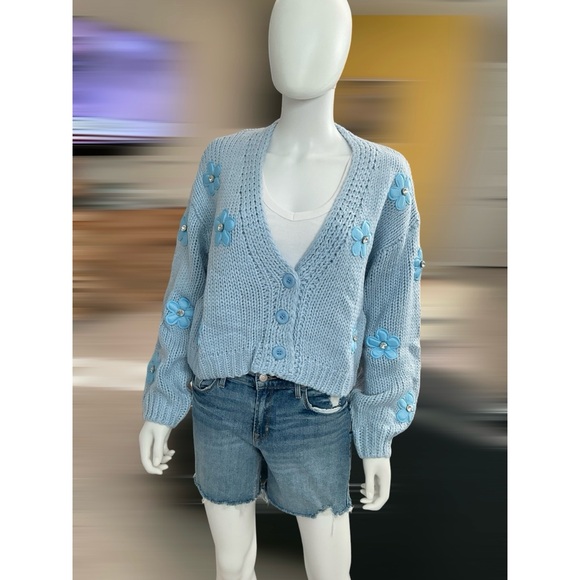 BAEVELY baby blue floral cardigan S M L - Picture 7 of 7